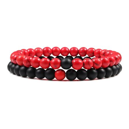 Glücksbringendes rotes tibetisches Buddha-Perlenarmband-Set - 7 Chakren