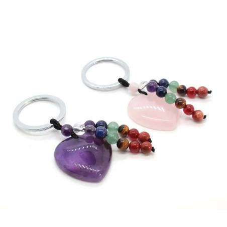 Porte-clés Cœur d'Améthyste - Cadeau de Guérison et de Protection des 7 Chakras