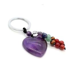 Porte-clés Cœur d'Améthyste - Cadeau de Guérison et de Protection des 7 Chakras