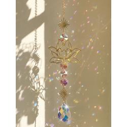 Attrape-soleil Rose de Cristal : Motif prisme arc-en-ciel et lotus pour la maison
