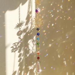 Attrape-soleil Rose de Cristal : Motif prisme arc-en-ciel et lotus pour la maison