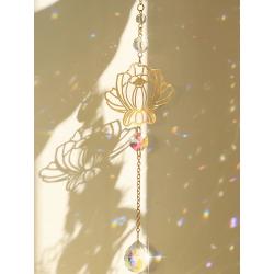Attrape-soleil Rose de Cristal : Motif prisme arc-en-ciel et lotus pour la maison