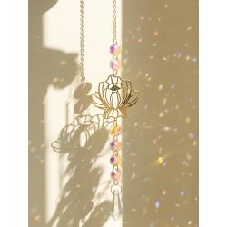 Attrape-soleil Rose de Cristal : Motif prisme arc-en-ciel et lotus pour la maison