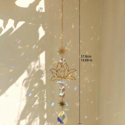 Attrape-soleil Rose de Cristal : Motif prisme arc-en-ciel et lotus pour la maison