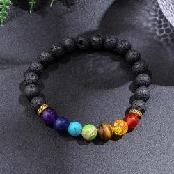 Meditasyon ve Yoga için Siyah Lav Taşı 7 Çakra Mala Kolye