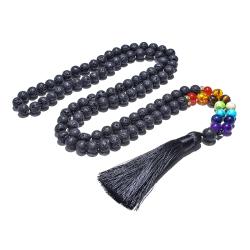 Meditasyon ve Yoga için Siyah Lav Taşı 7 Çakra Mala Kolye