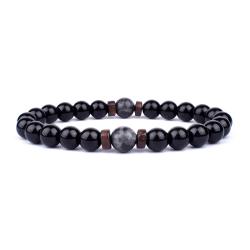 Bracciale con perline di lava e legno - Regali per uomo/donna in pietra vulcanica