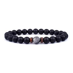 Bracciale con perline di lava e legno - Regali per uomo/donna in pietra vulcanica