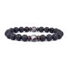 Bracciale con perline di lava e legno - Regali per uomo/donna in pietra vulcanica