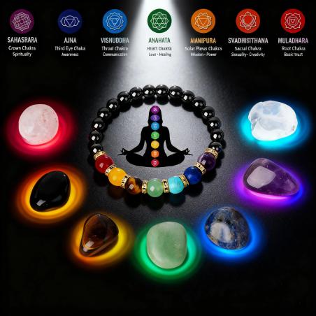 Bracelet de pierres aux 7 chakras pour la guérison Reiki et la méditation