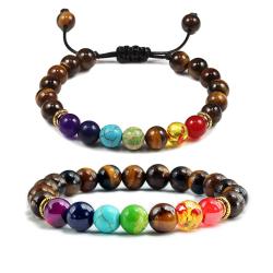 Bracelets de guérison des chakras - 7 pierres, œil de tigre, ajustables