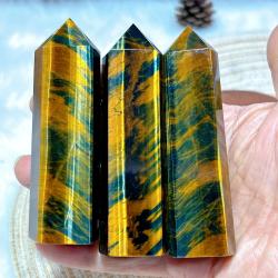 Blauer und gelber Tigeraugen-Turm: Natürliche Kristall-Reiki-Heildekoration