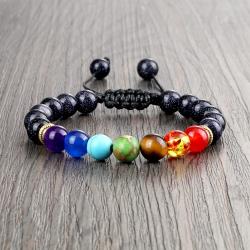 Armbänder aus Natursteinen: Lava, Tigerauge & 7 Chakra-Perlen für Männer &...