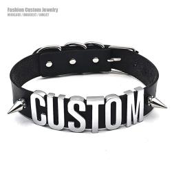 Collana girocollo in pelle con borchie punk personalizzata