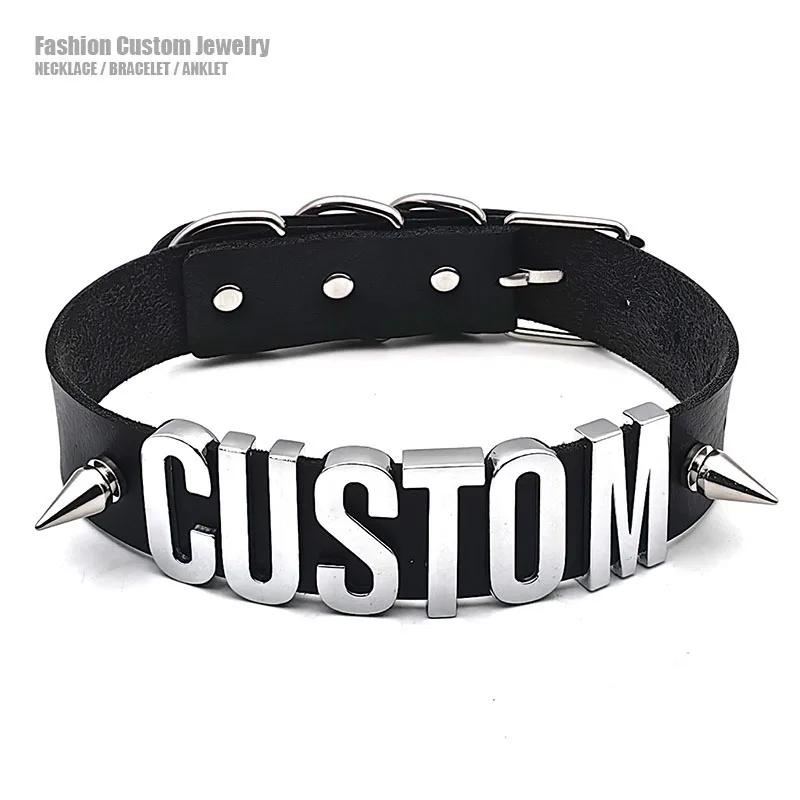 Collana girocollo in pelle con borchie punk personalizzata