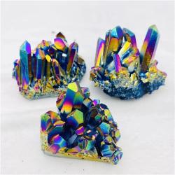 Amas de cristaux de quartz aura titane - Iridescent et décoratif
