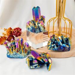 Amas de cristaux de quartz aura titane - Iridescent et décoratif