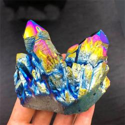 Amas de cristaux de quartz aura titane - Iridescent et décoratif