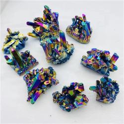 Amas de cristaux de quartz aura titane - Iridescent et décoratif