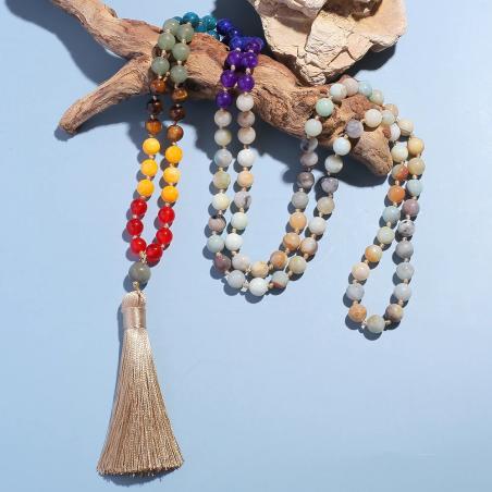 Collana di perle Mala di amazzonite - Meditazione e yoga dei 7 chakra