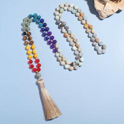 Collana di perle Mala di amazzonite - Meditazione e yoga dei 7 chakra