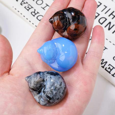 Mini figurines de chats en cristal | Quartz rose et jade pour la décoration intérieure
