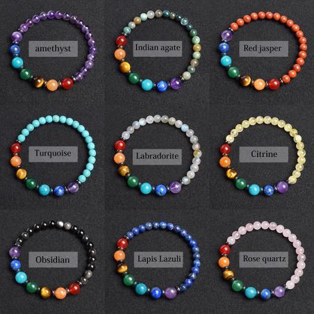 Bracelet de guérison des 7 chakras : Pierres précieuses et cristaux naturels