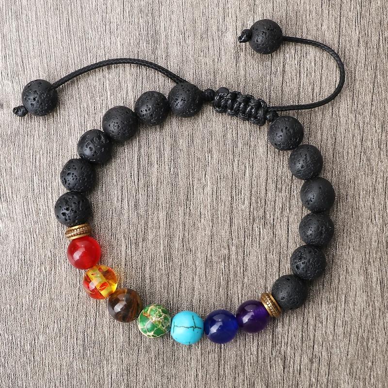 Bracelet 7 Chakras en Œil de Tigre et Pierre de Lave | Guérison et Équilibre