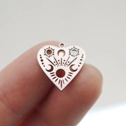 Pendentifs Cœur Soleil et Lune - 3 Breloques en Acier Inoxydable pour Bijoux...
