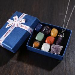 Ensemble collier pendentif en pierre de guérison des 7 chakras et améthyste