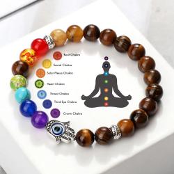Bracelet 7 chakras pour homme avec œil de tigre, lave et agate