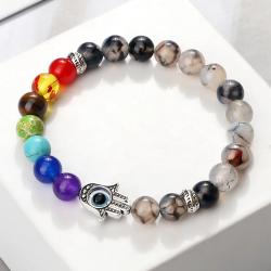 Bracelet 7 chakras pour homme avec œil de tigre, lave et agate