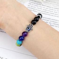 Bracelet 7 chakras pour homme avec œil de tigre, lave et agate