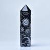 Tour d'obsidienne avec étoiles et lunes dorées : baguette de guérison des chakras et décoration