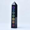 Tour d'obsidienne avec étoiles et lunes dorées : baguette de guérison des chakras et décoration