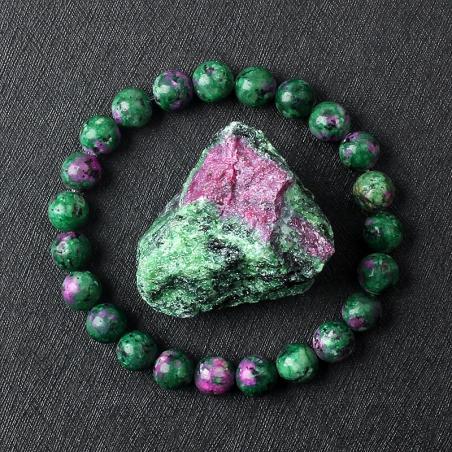 Bracelet en pierres naturelles : épidote, zoïsite, œil de tigre et lave