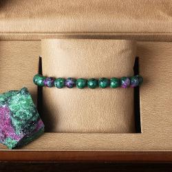 Bracelet en pierres naturelles : épidote, zoïsite, œil de tigre et lave