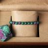 Bracelet en pierres naturelles : épidote, zoïsite, œil de tigre et lave