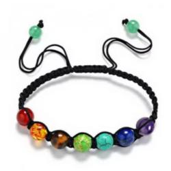 Bracelet en pierre des 7 chakras | Corde tressée noire | Guérison énergétique