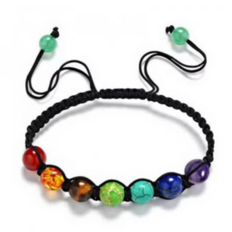 Bracciale con 7 pietre chakra | Corda nera intrecciata | Guarigione energetica