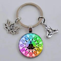 Porte-clés Mandala psychédélique : Bouddha indien et 7 chakras