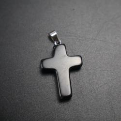 Collier pendentif croix en pierre naturelle - Ajustable et personnalisable