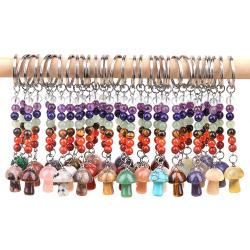 Porte-clés champignon en cristal Reiki Chakra - Pendentif en pierre naturelle