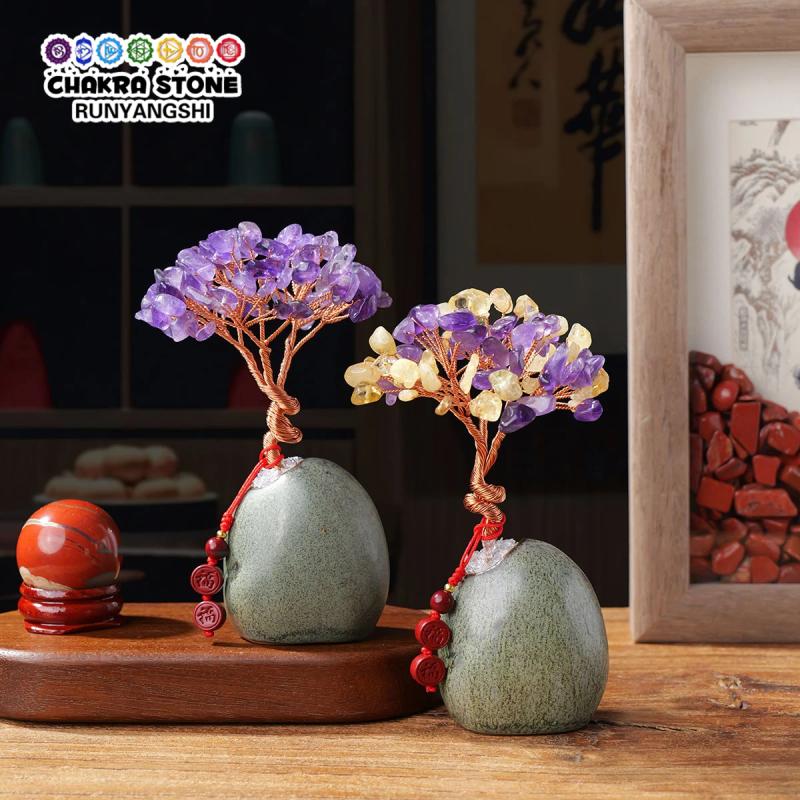 Arbre en cristal de quartz rose et d'améthyste - Décoration de guérison Reiki