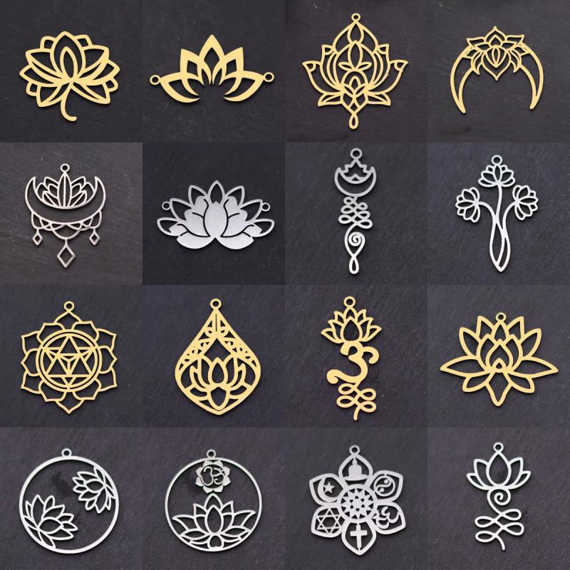 Lotus- und Buddha-Anhänger zum Selbermachen: 3er-Pack Edelstahl-Anhänger