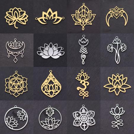 Lotus- und Buddha-Anhänger zum Selbermachen: 3er-Pack Edelstahl-Anhänger