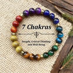 Bracelet œil de tigre sept chakras | Bijou de méditation bohème