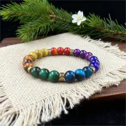Bracciale con occhio di tigre dei sette chakra | Gioielli da meditazione boho