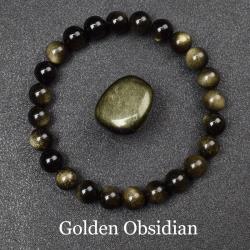 Bracelet en obsidienne dorée - Perles de pierre brute pour l'énergie et le style