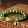 Bracelet en jaspe jade et gourde - Breloque en pierre précieuse verte naturelle